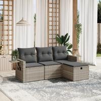 4-delige Loungeset met kussens poly rattan lichtgrijs - thumbnail
