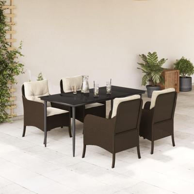 5-delige Tuinset met kussens poly rattan bruin