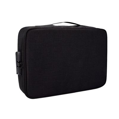 ZJ01 waterdicht polyester Multi-Layer document opberg zak laptoptas voor alle maten van laptops met wachtwoord vergrendelen (zwart)