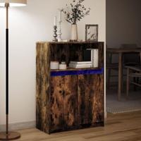 Dressoir met LED 72x34x100 cm bewerkt hout gerookt eikenkleurig - thumbnail