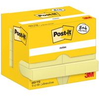 Post-It Notes, 100 vel, ft 38 x 51 mm, geel, 8 + 4 GRATIS - thumbnail
