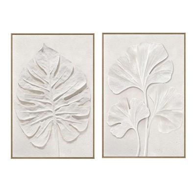 Schilderij Home ESPRIT Wit Blad van een plant Scandinavisch (2 Stuks)