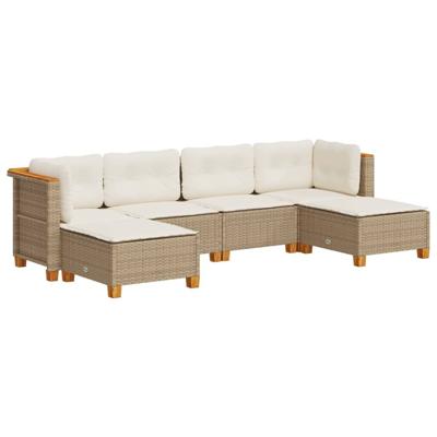 6-delige Loungeset met kussens poly rattan beige