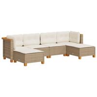 6-delige Loungeset met kussens poly rattan beige - thumbnail