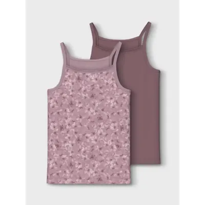 Name it 2-pak meisjes hemdjes - Mauve Flower - Paars meisjes onderhemd - Singlet - 128 - 128