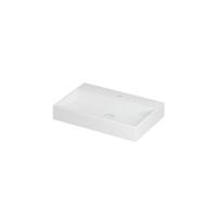 INK United Wastafel Porselein met 1 Kraangat incl. Porseleinen Click Plug en Verborgen Overloop Systeem - 700x450x110 mm - Mat Wit - thumbnail