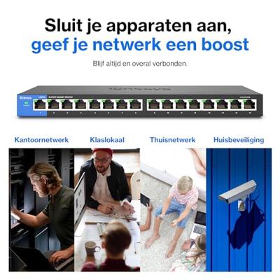 Linksys 16-poorts Gigabit - desktopswitch (LGS116) Linksys 16-poorts Gigabit - desktopswitch (LGS116)