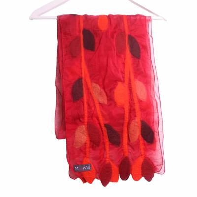 Gevilte Sjaal met Blaadjes (Rood/Perzik/Oranje) Gevilte Sjaal met Blaadjes (Rood/Perzik/Oranje)