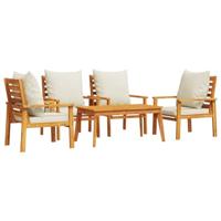 5-delige Loungeset met kussens massief acaciahout - thumbnail