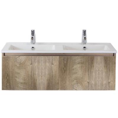 Frozen 3D Badmeubelset 120 cm - Greeplijst in Kleur - Grain Oak - Keramische Wastafel Wit Dubbel 2 Kraangaten