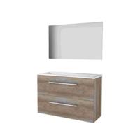 Basic-Line Ultimate 39 Badkamermeubelset - Ondiep - 100 x 39 cm - Met Grepen - 2 Lades - Acryl Wastafel - 1 Kraangat - Spiegel met Indirecte LED Verlichting - Scotch Oak - thumbnail