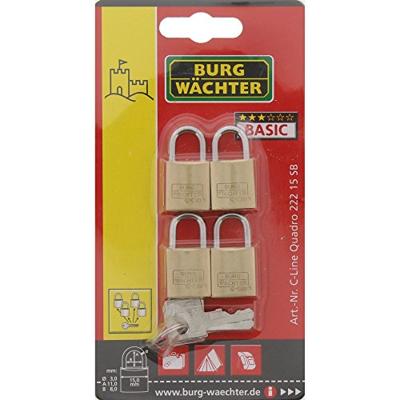 Burg Wächter 4er Set Quadro 222 15 SB Hangslot Gelijksluitend Messing Sleutelslot