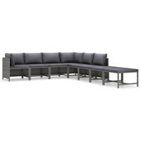8-delige Loungeset met kussens poly rattan grijs - thumbnail