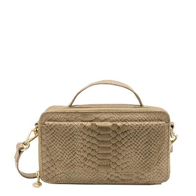 Dames leren handtas - taupe slangenprint - MŌSZ Naomi Dames leren handtas - taupe slangenprint - MŌSZ Naomi