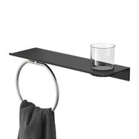 Planchet met Glas en Handdoekring Geesa Leev 40 cm RVS Zwart Geesa - thumbnail