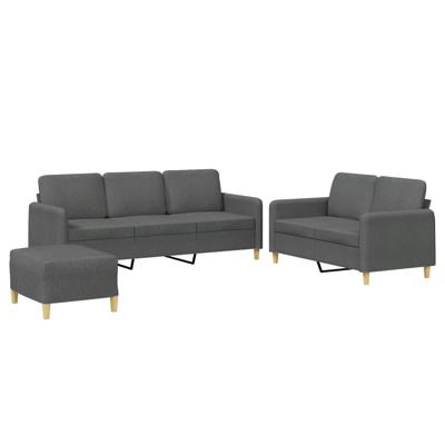 3-delige Loungeset met kussens stof donkergrijs