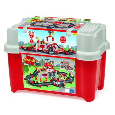 Abrick ecoiffier bouwset - brandweer speelton met deksel als speelbasis - inclusief accessoires voor mini-stad - opbergen in ton - vanaf 18 maanden - thumbnail