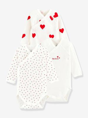 Set van 3 babyrompertjes met lange mouwen in biokatoen PETIT BATEAU wit