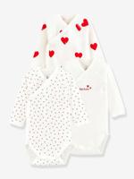 Set van 3 babyrompertjes met lange mouwen in biokatoen PETIT BATEAU wit - thumbnail