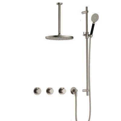 Hotbath Cobber X - CX7067 - Inbouw Regendoucheset - Geborsteld Nikkel - 2 Stopkranen - Thermostatisch - Plafondbuis 30 cm - Hoofddouche 200 mm - Ronde Handdouche 3 Standen - Glijstang 900 mm - Waterbesparend