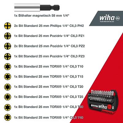 Wiha Bitset FlipSelector Standard 25 mm Phillips, Pozidriv, TORX® 15-delig 1/4" C6,3 met riemclip in blister - 39060 - 39060a