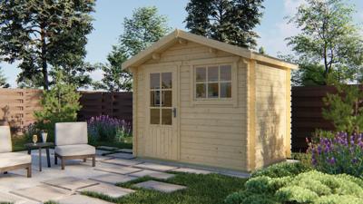 Tuindeco Sten Blokhut 295x200 cm 28 mm vuren blank- Zadeldak- Onbehandeld vurenhout- Tuindeco