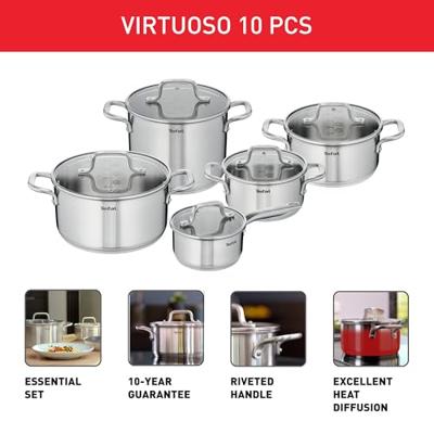 Tefal Virtuoso Pannenset 10-delig RVS Tefal Virtuoso Pannenset 10-delig RVS