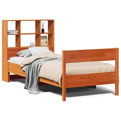 Bed met boekenkast zonder matras grenenhout wasbruin 100x200 cm - thumbnail