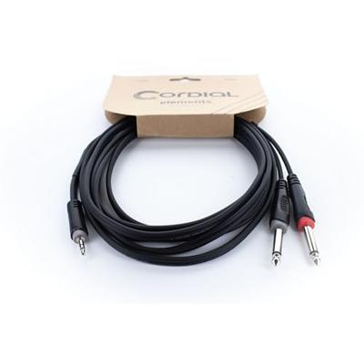 Cordial 14865 Jackplug / Cinch Audio Y-adapter [1x Jackplug male 3,5 mm - 2x Jackplug male 6,3 mm (mono)] 5 m Zwart PVC-mantel, Tweelingkabel