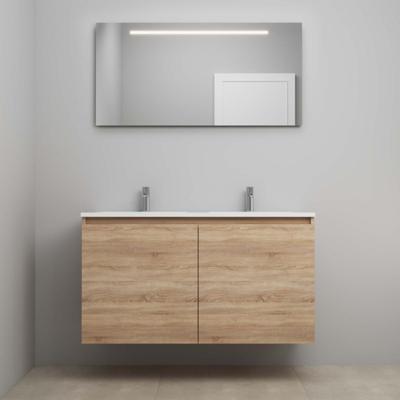 On-Line Badkamermeubelset - 120 cm - Voorgemonteerd - Greeploos 2 Deuren - Acryl Wastafel - 2 Kraangaten - Spiegel met LED-Verlichting - Eiken