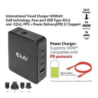 club3D CAC-1917 USB-laadstation 140 W 1x USB-A, 3x USB-C USB PD Zwart Binnen GaN - thumbnail