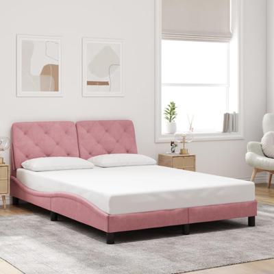 Bedframe met hoofdeinde fluweel roze 120x200 cm