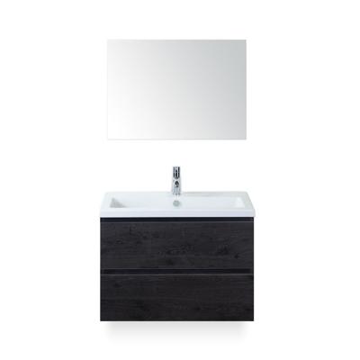 Vogue Badmeubelset 80 cm - Greeplijst in kleur - Black Oak - Keramische Wastafel Wit 1 kraangat - met Spiegel