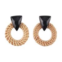 Rotan houten Vintage handgemaakte Dangle Oorbellen (zwart) - thumbnail