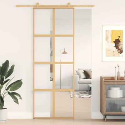 VidaXL Schuifdeur 76x205 cm helder esg-glas en aluminium goudkleurig