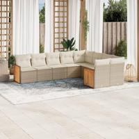9-delige Loungeset met kussens poly rattan beige - thumbnail