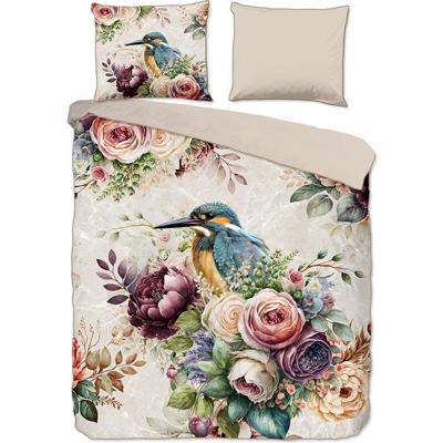 Descanso Dekbedovertrek "bloemen en vogels" - Zand - (200x200/220 cm) - Katoen Satijn