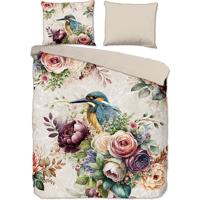Descanso Dekbedovertrek "bloemen en vogels" - Zand - (200x200/220 cm) - Katoen Satijn - thumbnail