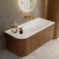 Mondiaz KURVE-DLUX 105 cm Onderkast Greeploos 1 Lade Met Deuren Walnut, Wastafel Solid Surface Rechts Ostra 0 Kraangaten Zonder Spiegel (KRVBGS105L1L1D0KR-Wal/Ost) - thumbnail
