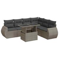 7-delige Loungeset met kussens poly rattan grijs - thumbnail