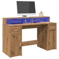 Bureau met LED-verlichting 140x55x91 cm hout artisanaal eiken - thumbnail