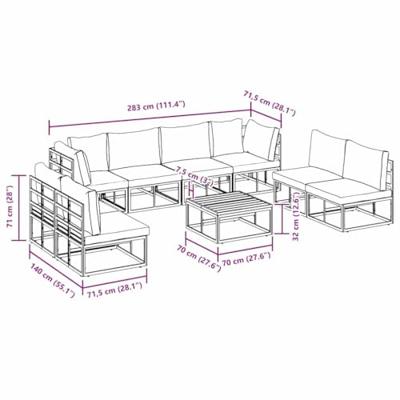Tuinbankenset met kussen 9 pcs Zwart Aluminium