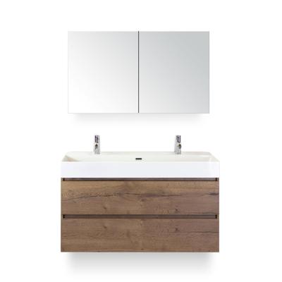 Maxx XL Badmeubelset 120 cm - Tabacco - Wastafel Kube Enkel 2 kraangaten - met Spiegelkast