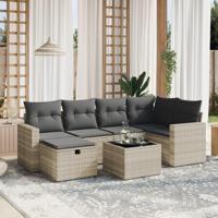 7-delige Loungeset met kussens poly rattan lichtgrijs - thumbnail