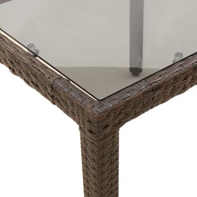 Tuintafel met glazen blad 90x90x75 cm poly rattan bruin - thumbnail