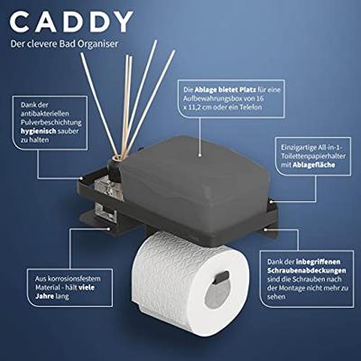 Toiletrolhouder Tiger Caddy Met Planchet Zwart Toiletrolhouder Tiger Caddy Met Planchet Zwart