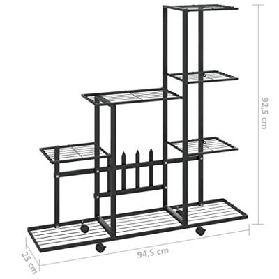 Bloemenstandaard met wielen 94,5x25x92,5 cm metaal zwart - thumbnail