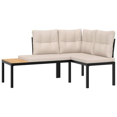 3-delige Loungeset met kussens gepoedercoat staal zwart