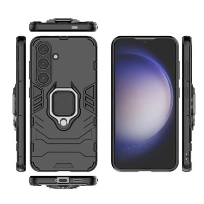 Lunso - Samsung Galaxy S24 - Armor backcover hoes met ringhouder - Zwart