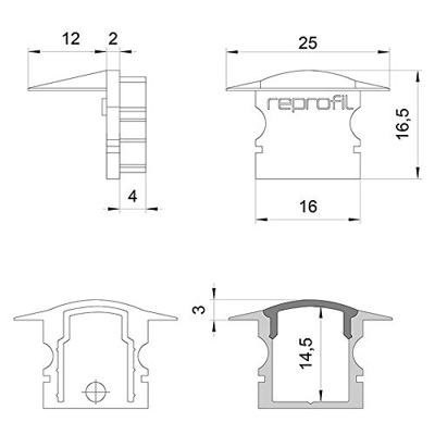Deko Light 978631 F-ET-02-10 Eindkappen-set Kunststof (b x h x d) 16 x 16.50 x 25 mm 1 stuk(s)